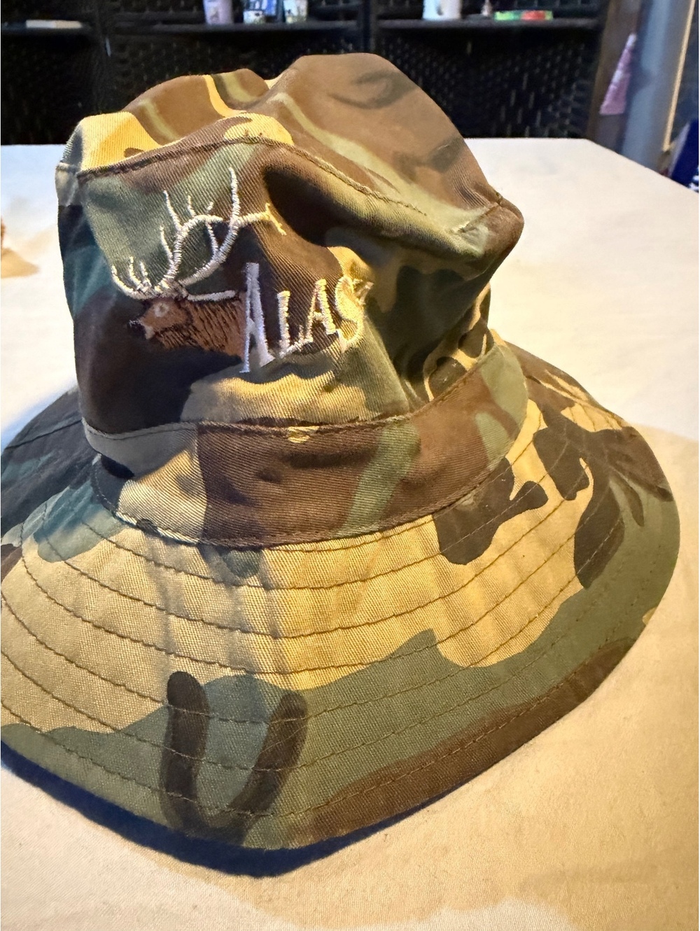 Knit Headwear Camouflage Bucket Hat with Alaska Embroidery